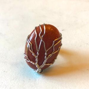 Wire Wrapped Tree of Life Red Goldstone Ring